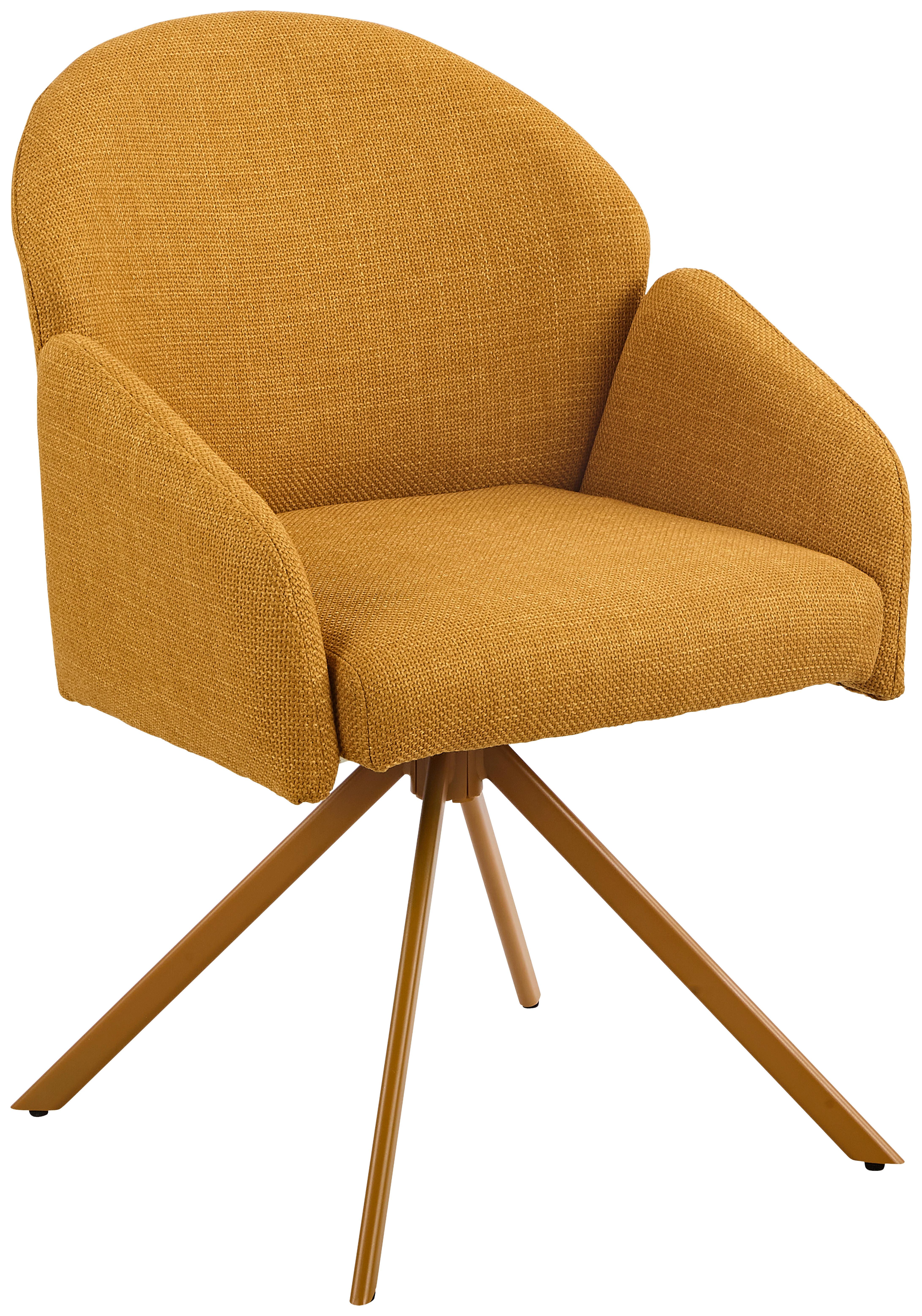 Armlehnstuhl Holly drehbar Webstoff Curry, B: 56,5 cm - Currygelb, MODERN, Textil/Metall (56,5/61/84cm)