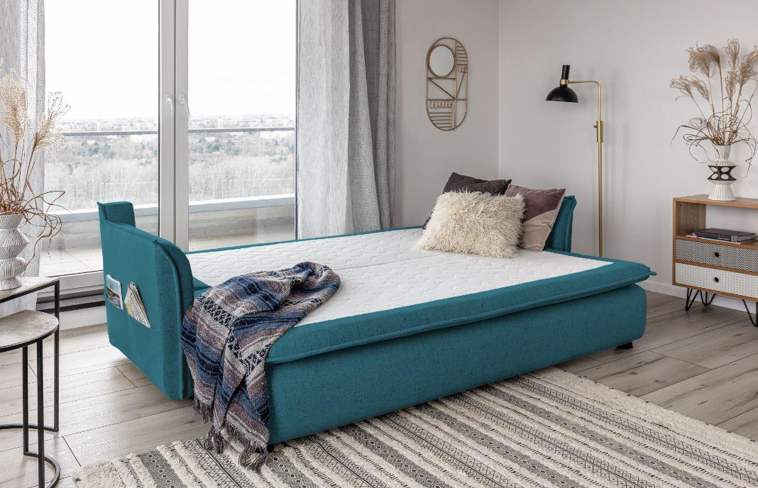 3-Sitzer-Sofa mit Schlaffunkt. und Bettkasten Charming Charlie - Blau/Petrol, Basics, Textil (225/85/90cm) - MID.YOU