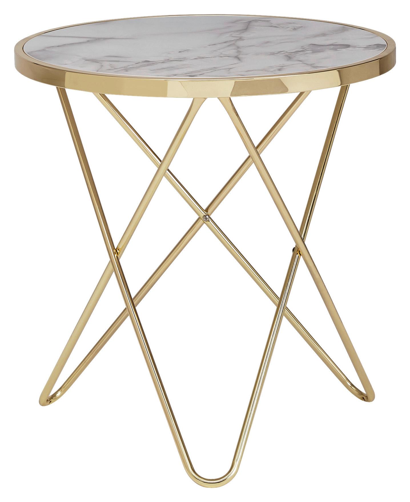 Príručný stolík biely/zlatý - zlatá/biela, Design, kov/kompozitné drevo (55/55/57cm) - MID.YOU