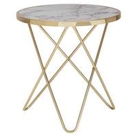 Odkladací stolek bílý/zlatý - bílá/barvy zlata, Design, kov/kompozitní dřevo (55/55/57cm) - MID.YOU