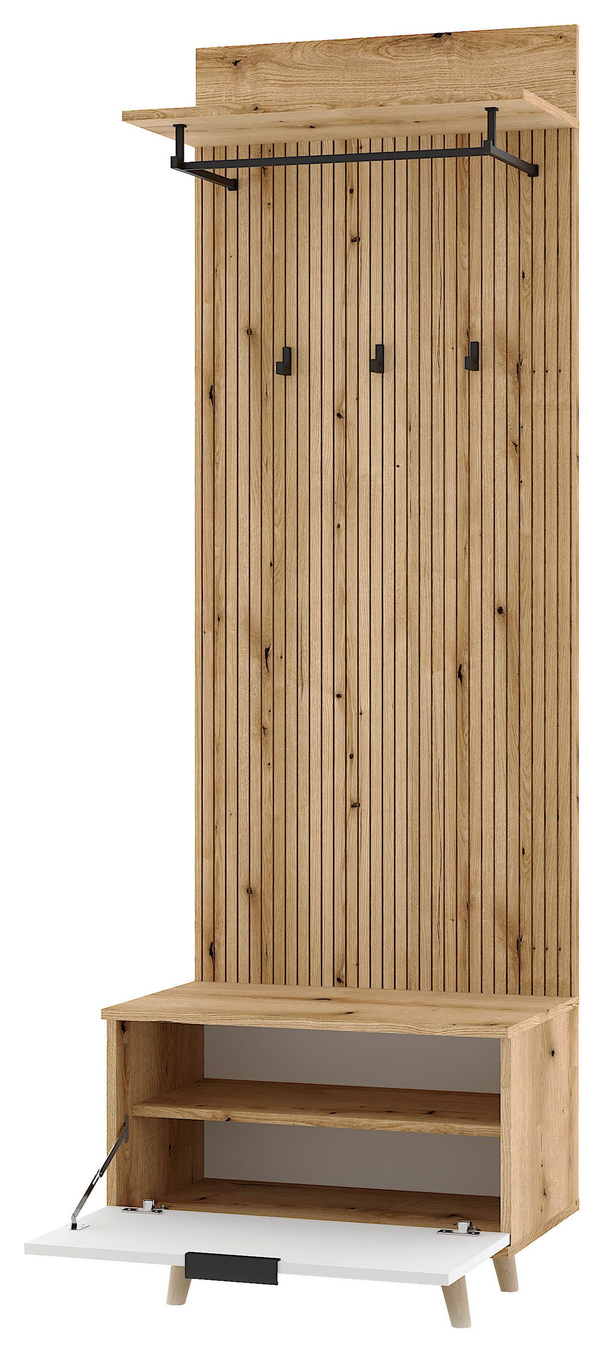 Šatna NORDIC D - bílá/barvy dubu, Design, kompozitní dřevo (65/204/40cm) - MID.YOU