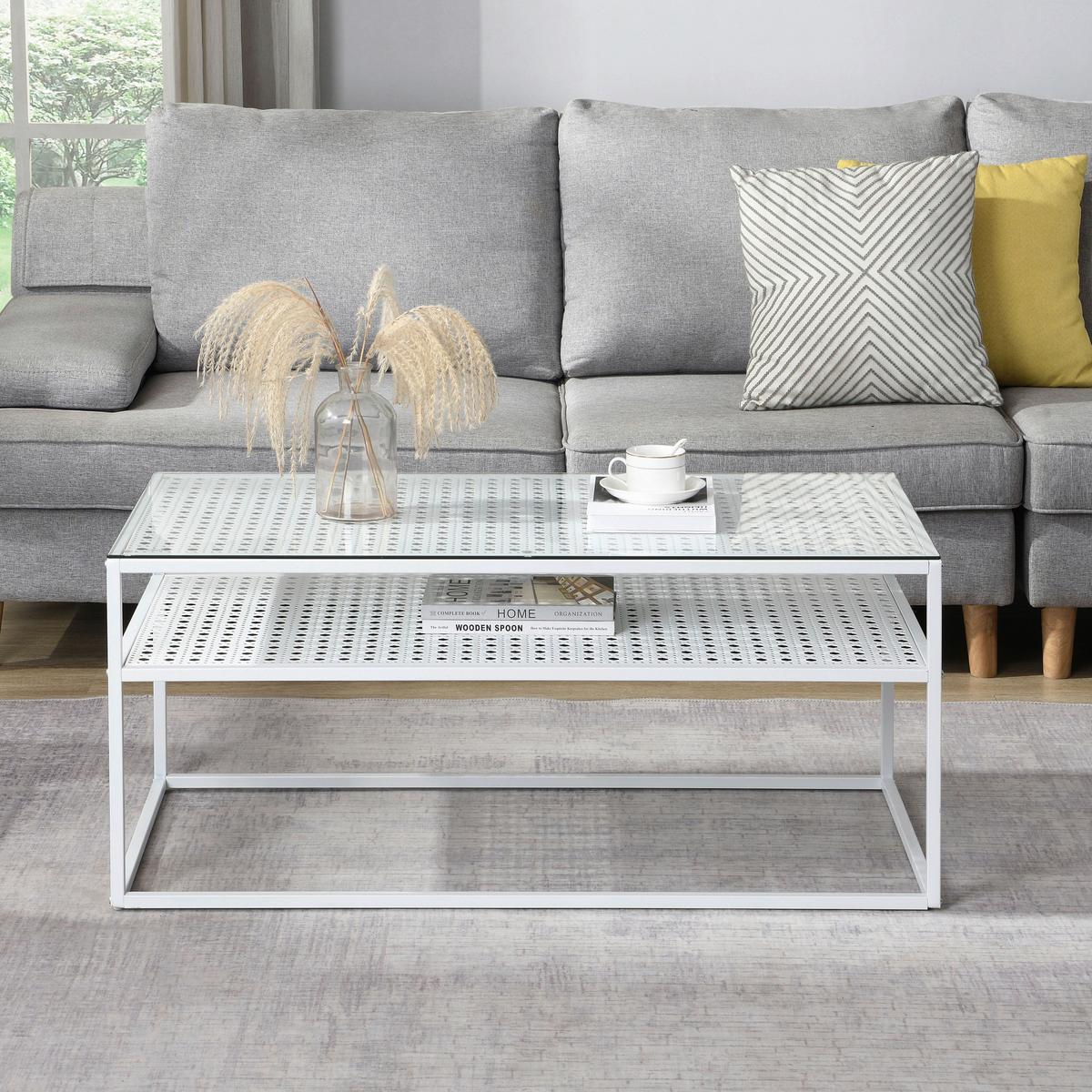 COUCHTISCH Weiß L: 100cm - Weiß, Design, Glas/Metall (100/50/45cm) - MID.YOU