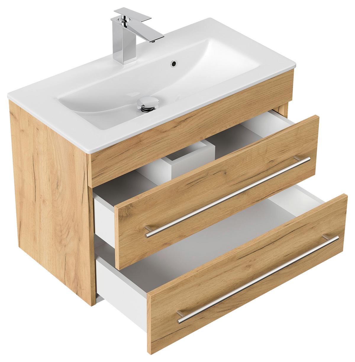Badezimmer Portus Eiche Dekor B: 70,4 cm - Eichefarben/Weiß, MODERN, Keramik/Holzwerkstoff (70,4cm) - MID.YOU