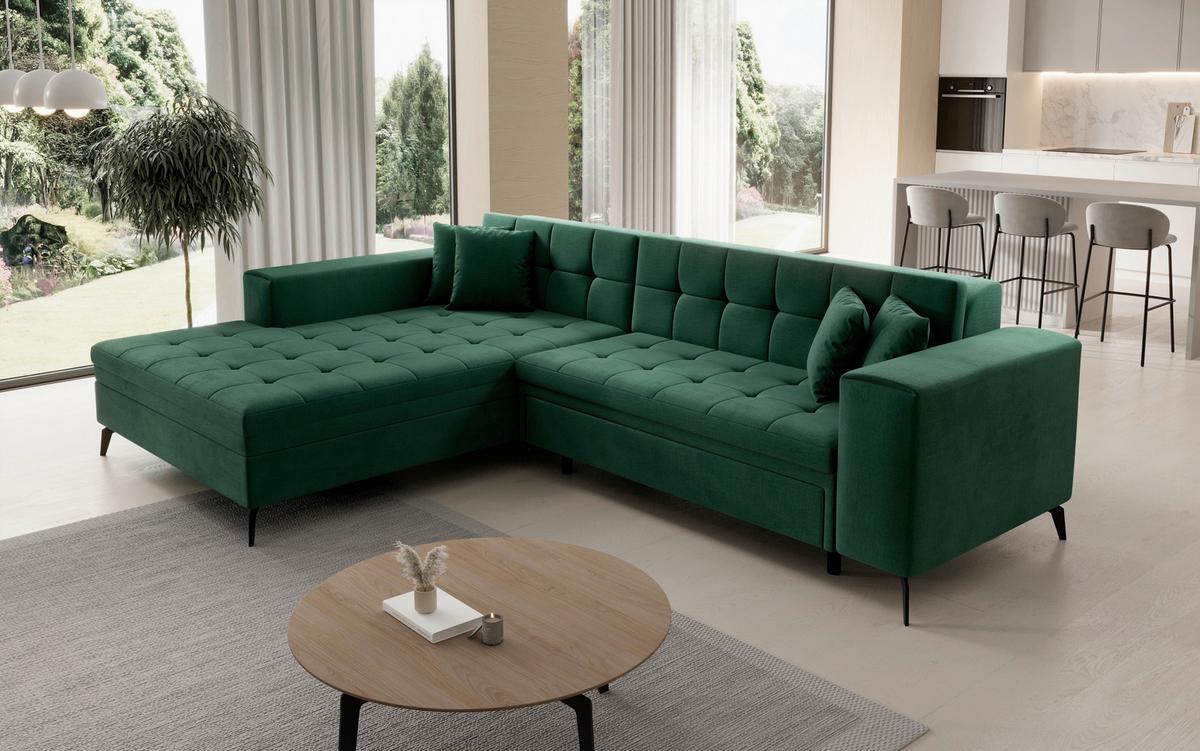 Ecksofa Solange Grün S: 196x292 cm - Chromfarben/Grün, Design, Textil (196/292cm) - MID.YOU