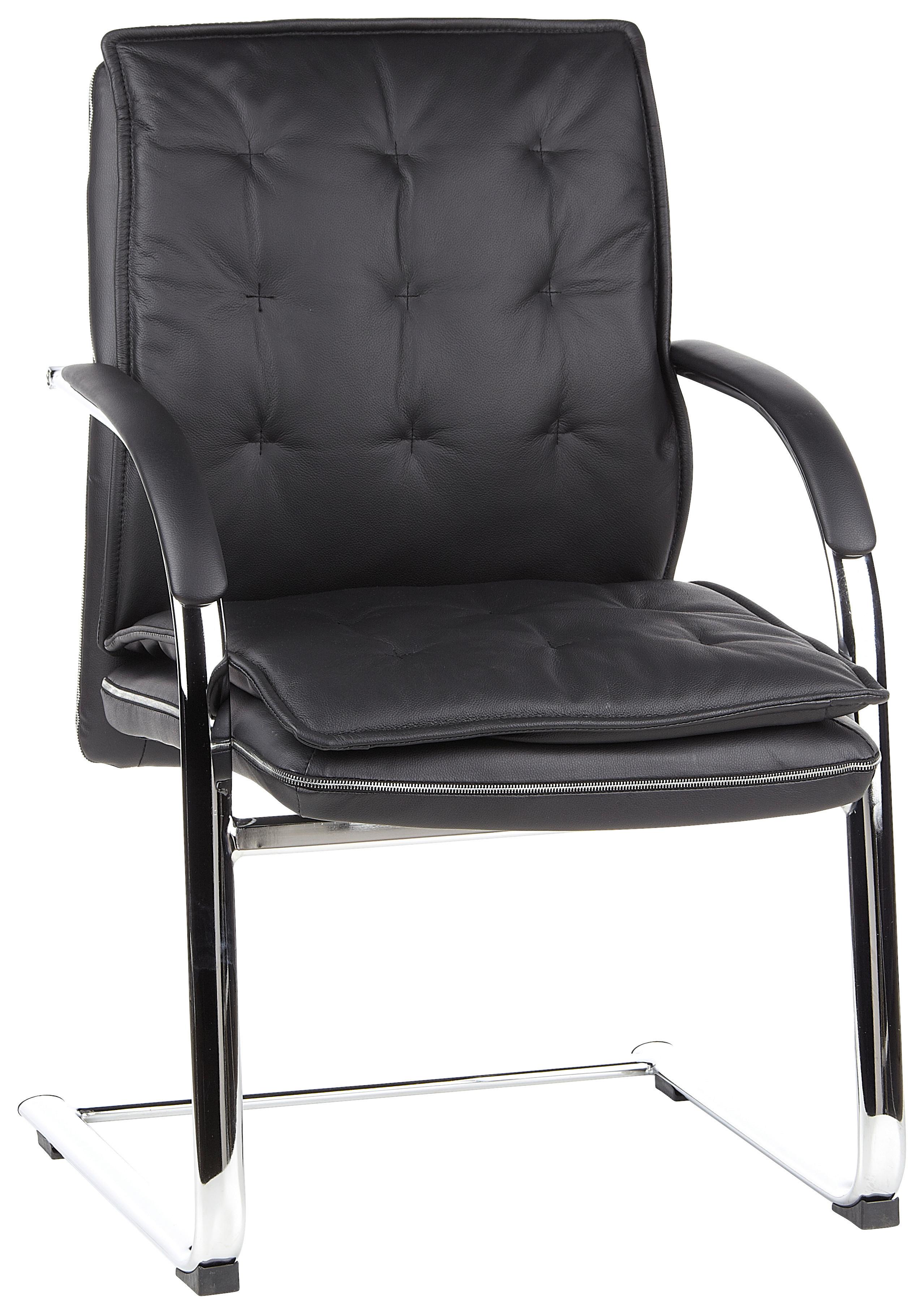 Besucherstuhl Villa Schwarz bis 110 kg - Schwarz, Basics, Leder/Metall (60/100/47cm) - MID.YOU