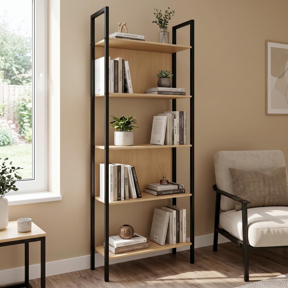 Regal Flakos Schwarz, Eiche Dekor B: 62 cm - Honigeiche/Schwarz, Design, Holzwerkstoff/Metall (62/165/24cm) - MID.YOU