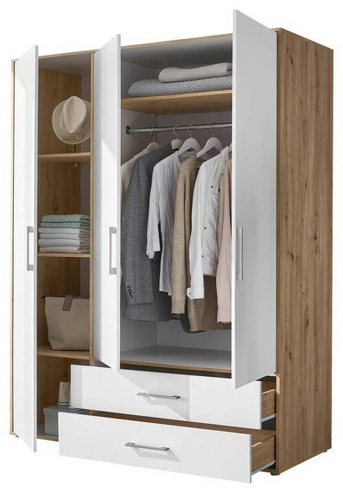 Šatníková skriňa LEMBO - biela/dub artisan, Konventionell, kompozitné drevo/plast (155/195/60cm)
