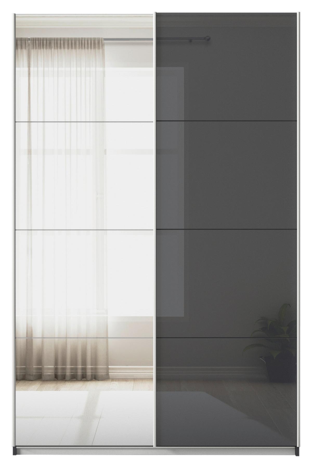 Tolóajtós Szekrény Feldkirch 136/210 Cm - ezüst/magasfényű antracit, Modern, faalapú anyag/Üveg (136/210/62cm)