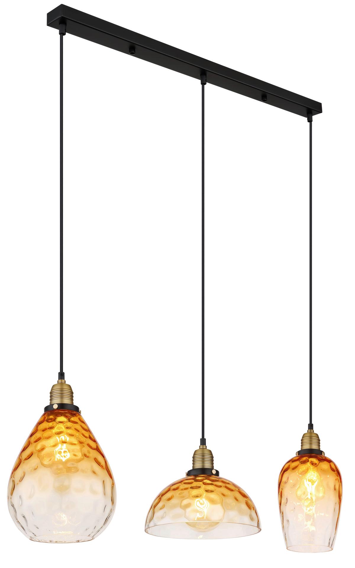 Hängeleuchte H: 120 cm 3-Flammig - Klar/Messingfarben, KONVENTIONELL, Glas/Metall (91/25/120cm) - Globo