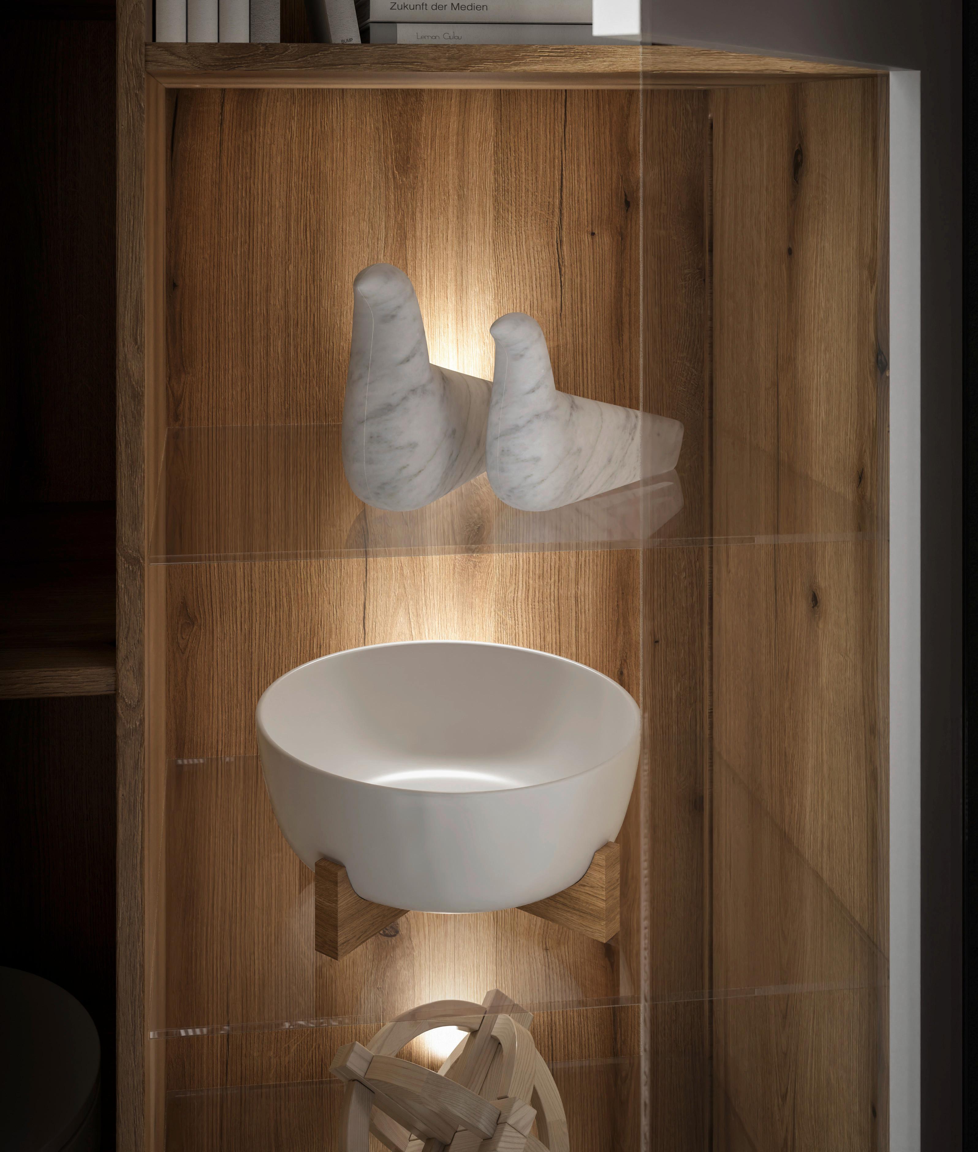 Wohnwand Austin 315 Cm Eichefarben/glasfront Weiß - Eichefarben/Weiß, Trend, Glas/Holzwerkstoff (315/140/40cm)