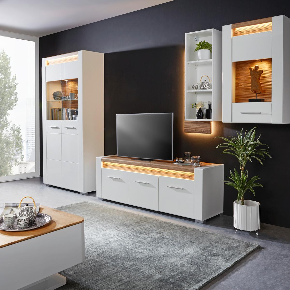 ZÁVĚSNÁ VITRÍNA LEONARDO - bílá/barvy dubu, Moderní, kov/kompozitní dřevo (60/98,5/30cm) - Mömax