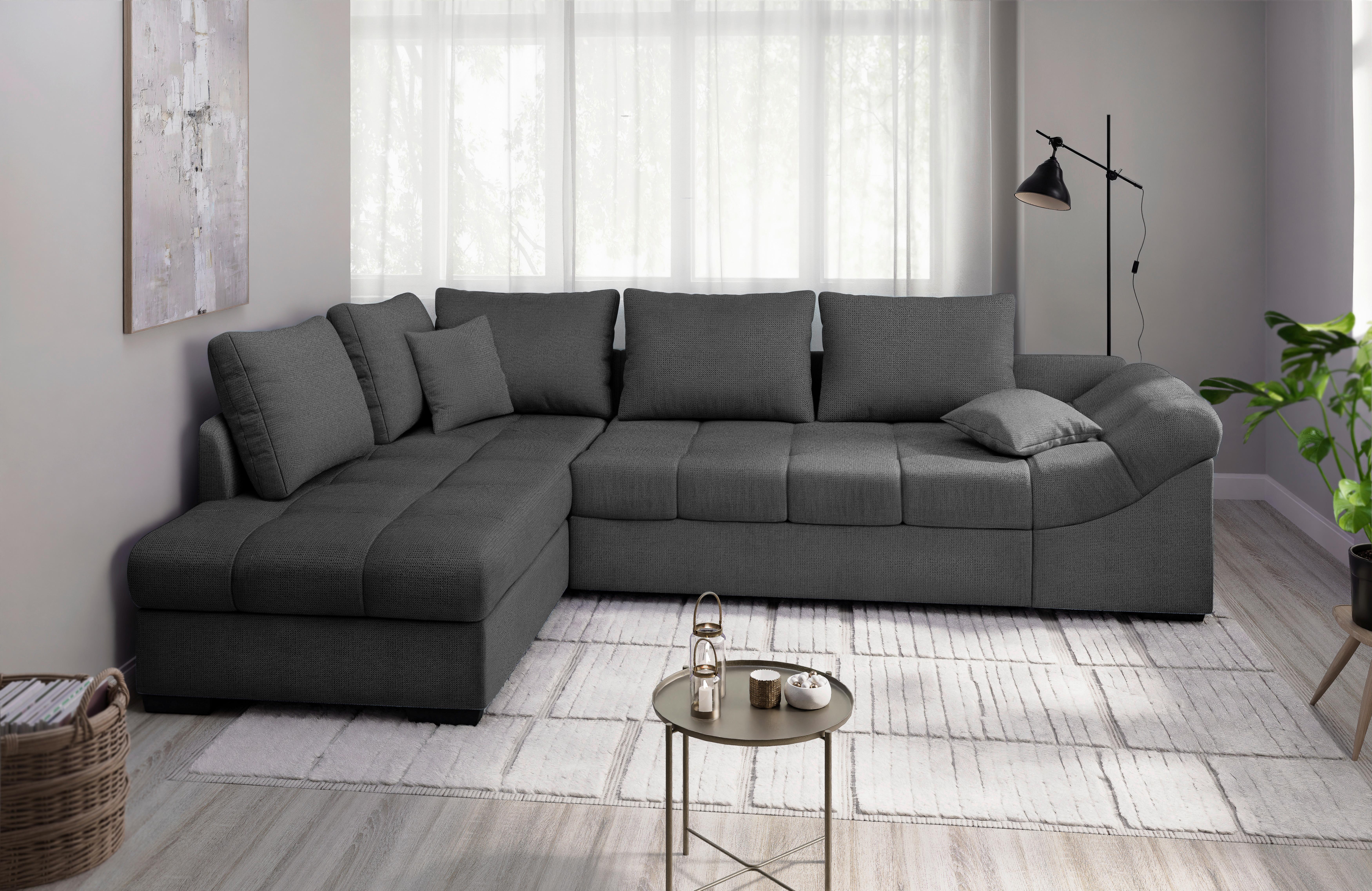 Eckschlafsofa Alvito Anthrazit S: 202x298 Cm - Anthrazit/Schwarz, MODERN, Textil (202/298cm) - MID.YOU