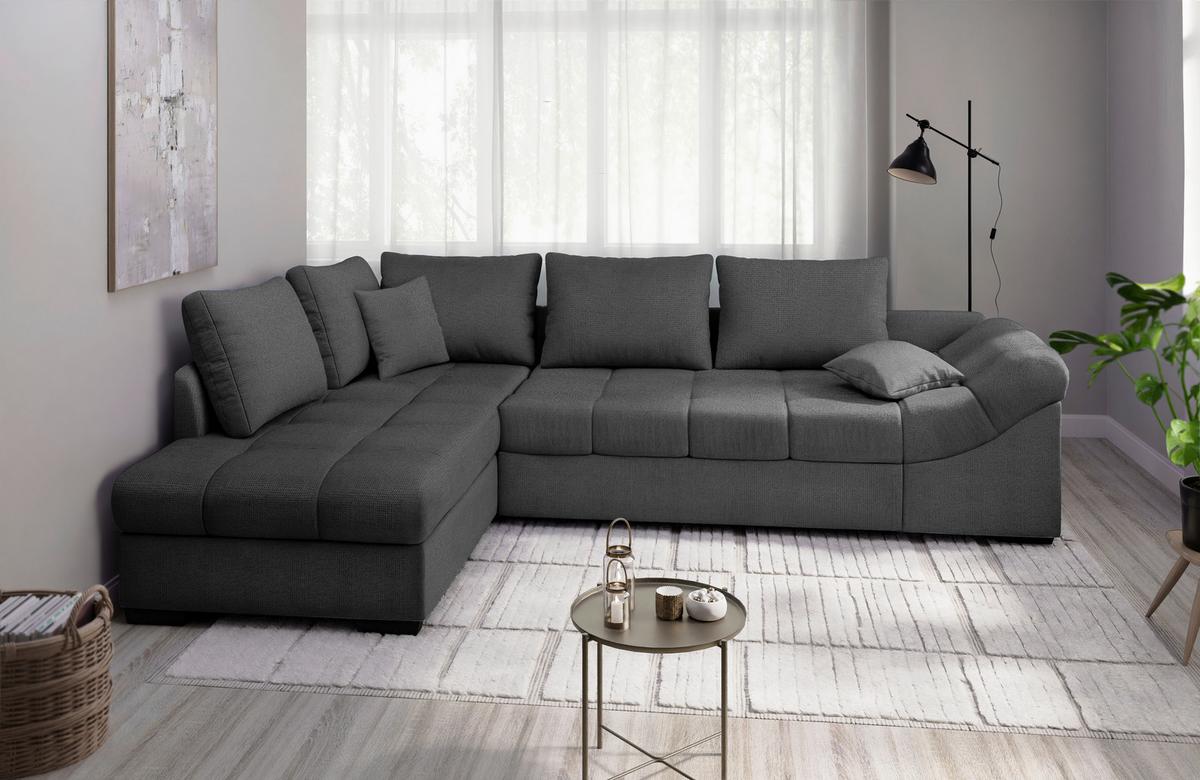 Eckschlafsofa Alvito Anthrazit S: 202x298 Cm - Anthrazit/Schwarz, MODERN, Textil (202/298cm) - MID.YOU