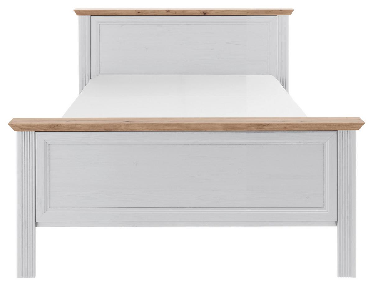 Bett Landhaus-Stil 140x200 Jasmin II Weiß/Eiche Artisan - Schwarz/Weiß, LIFESTYLE, Holzwerkstoff
