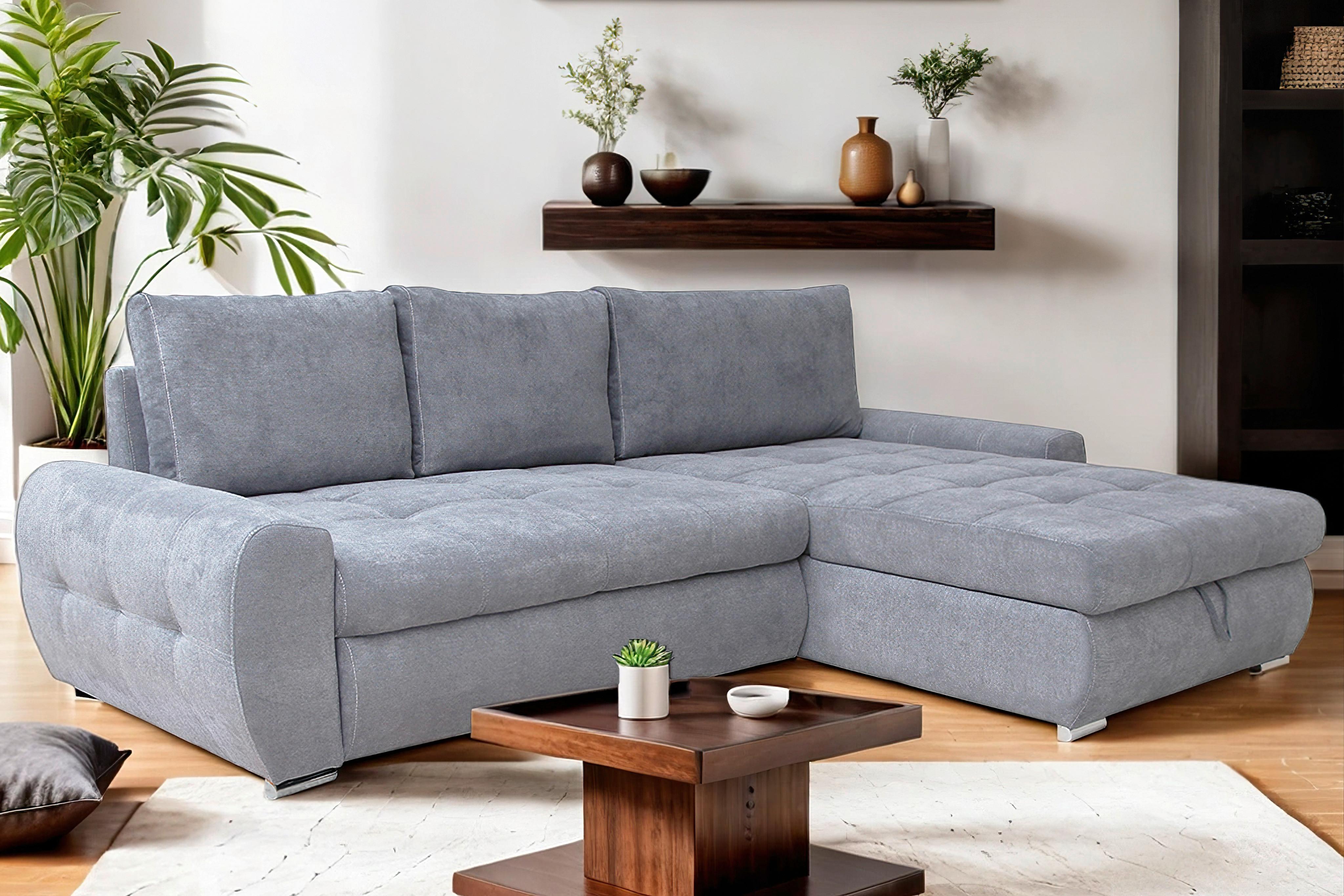 Ecksofa Mit Schlaffunktion Solar Hellgrau 277x175 Cm - Chromfarben/Hellgrau, Design, Textil (277/175cm) - Livetastic