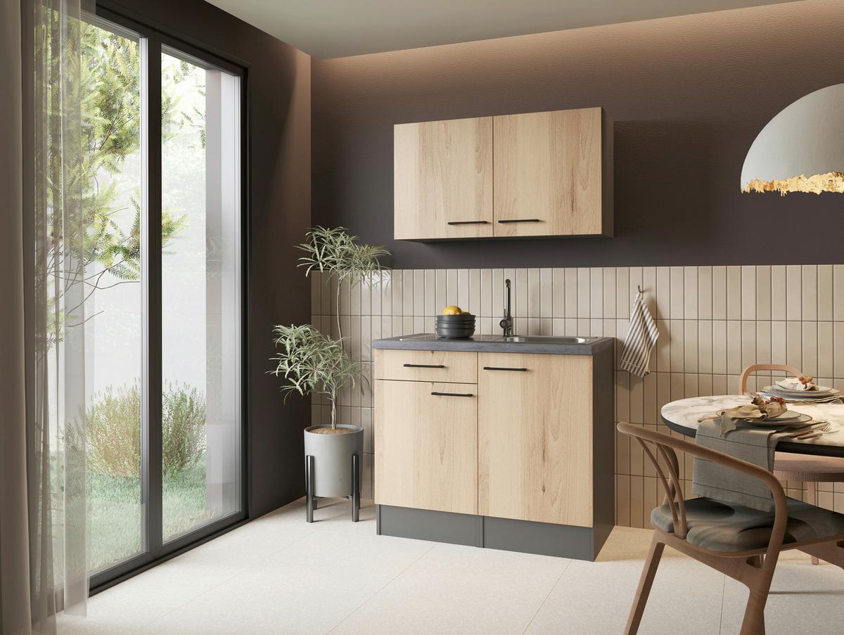 MINIKÜCHE Oliver, Grau Artisan B: 100 cm - Eiche Artisan/Grau, Trend, Holzwerkstoff (100cm) - Respekta