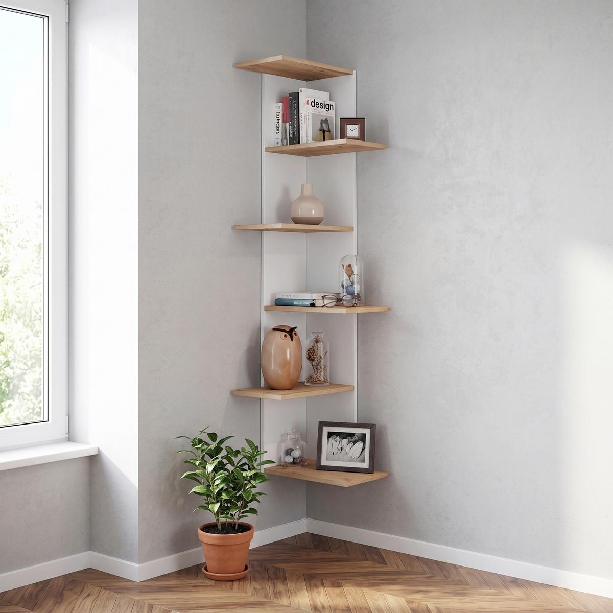 Eckregal Balos Weiß, Eiche Dekor B: 37 cm - Honigeiche/Weiß, LIFESTYLE, Holzwerkstoff (37/140/37cm) - MID.YOU