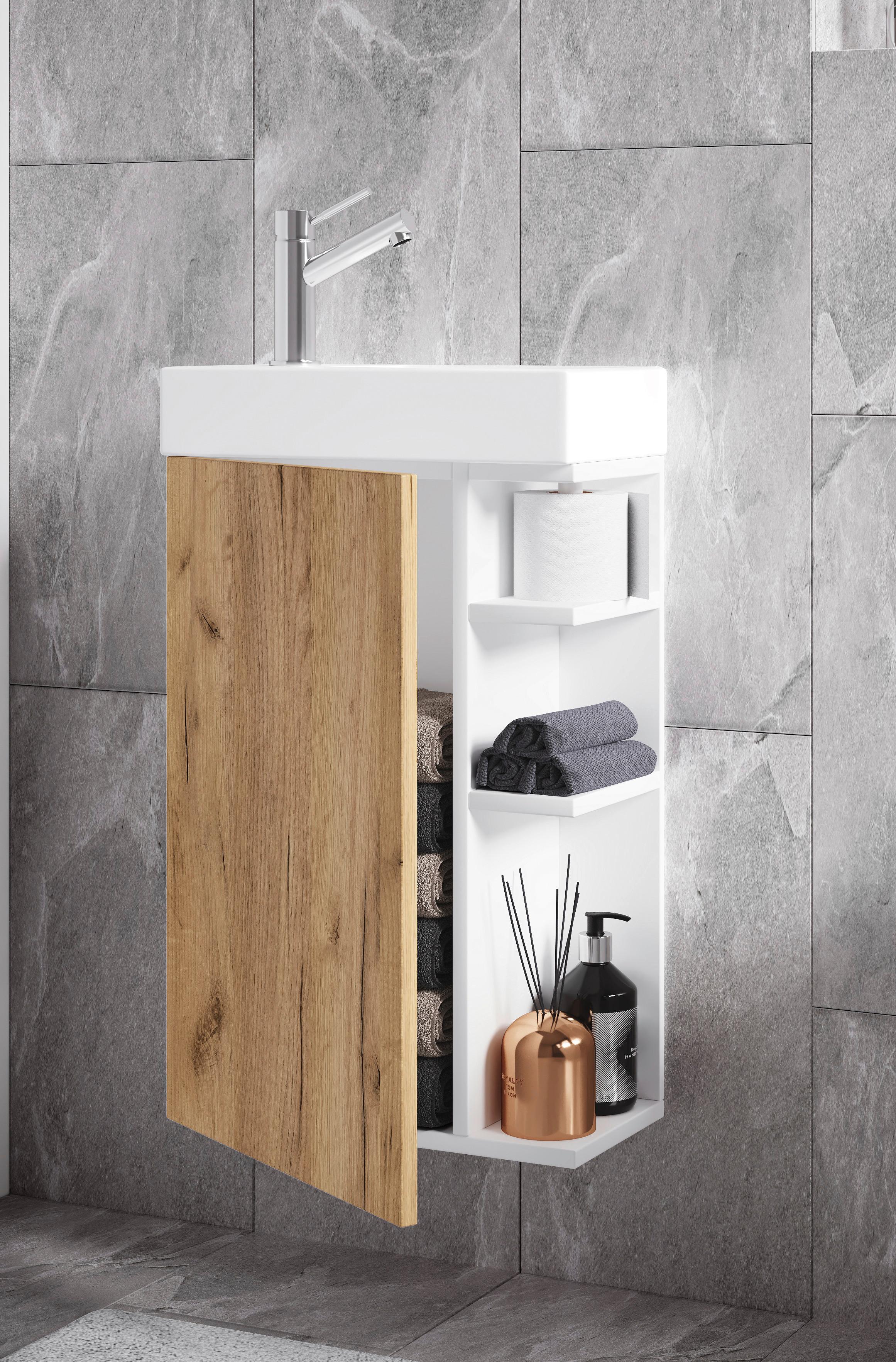 Waschtischkombi Lumia - Honigeiche/Weiß, MODERN, Keramik/Holzwerkstoff (40cm) - MID.YOU