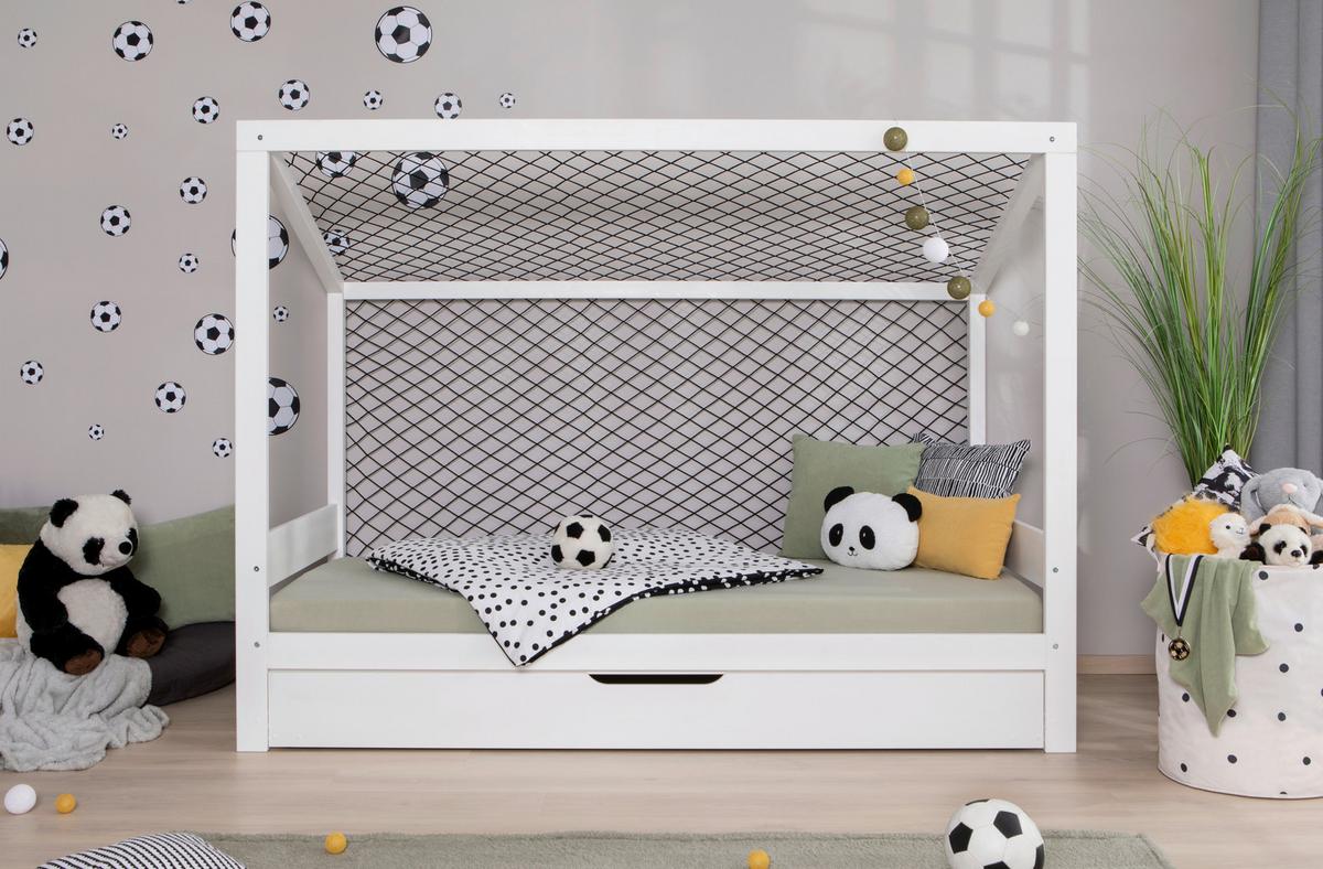 Bodenbett mit Bettkasten 90x200 cm Weiß - Weiß, MODERN, Holz/Textil (90/200cm) - MID.YOU