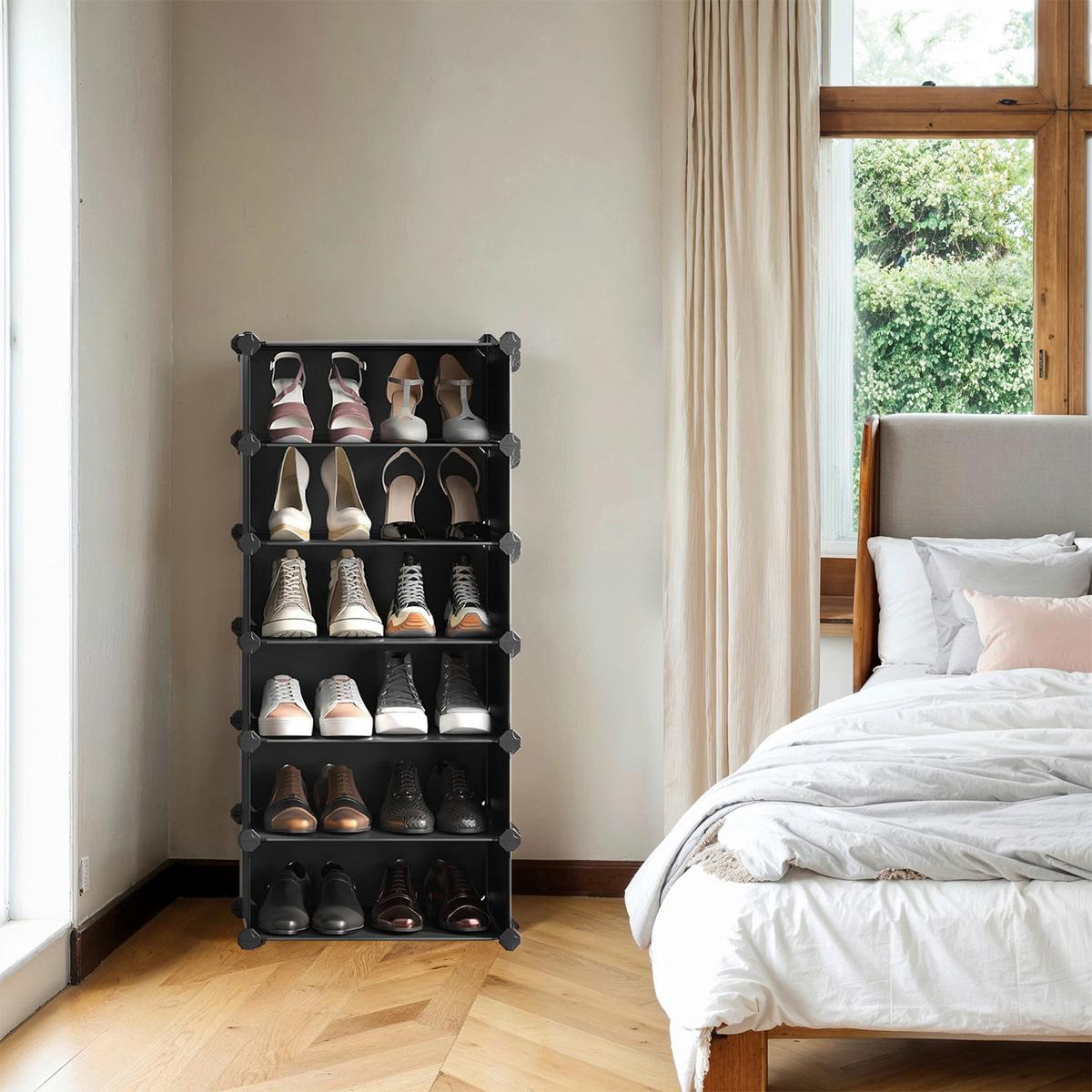 Schuhregal Schwarz, Weiß B: 43 Cm - Schwarz/Weiß, Basics, Kunststoff/Metall (43/173/31cm)