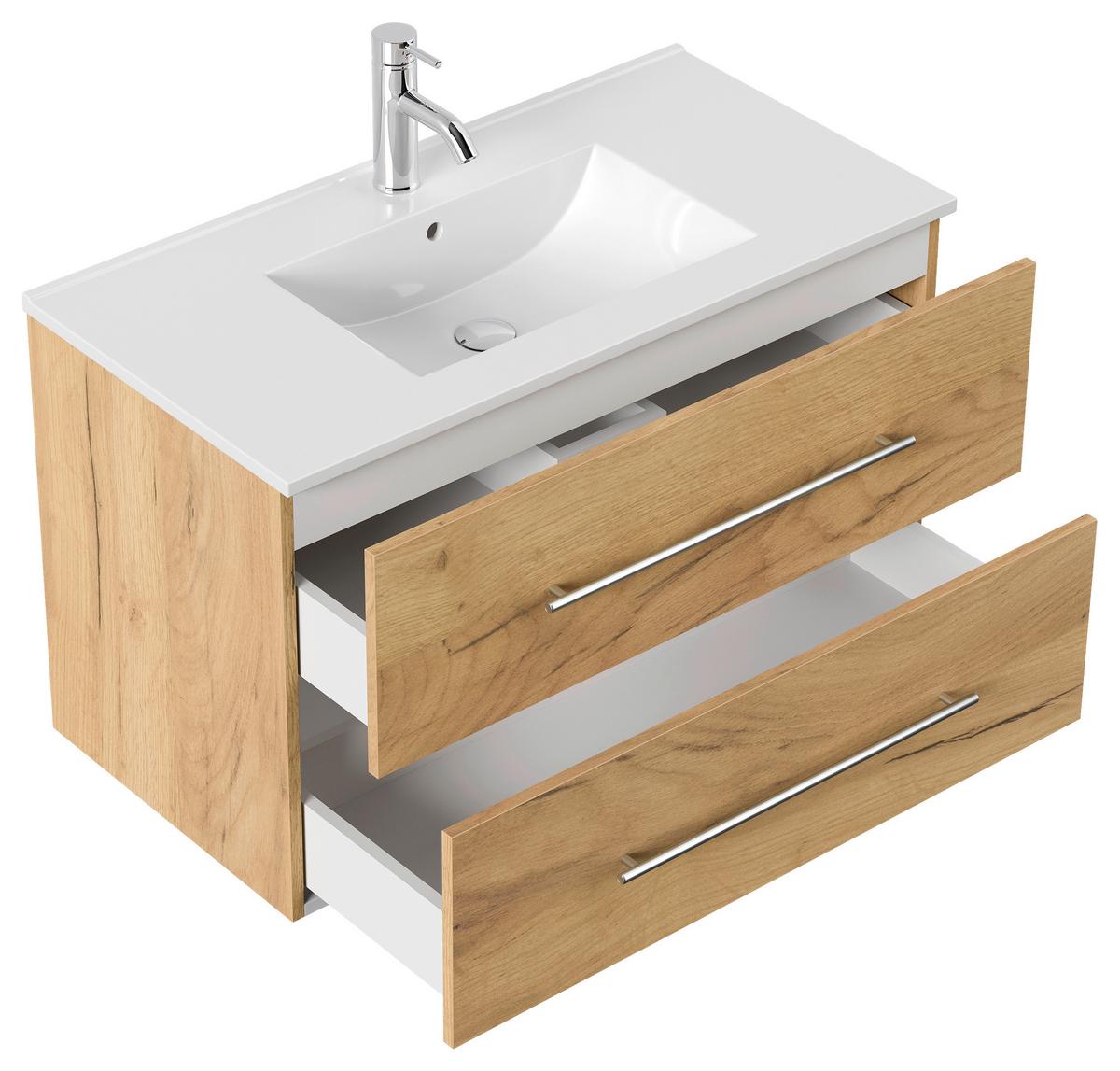 WASCHTISCHKOMBI Homeline, Eichefarben B: 91 cm - Eichefarben/Weiß, Basics, Keramik/Holzwerkstoff (91cm) - MID.YOU