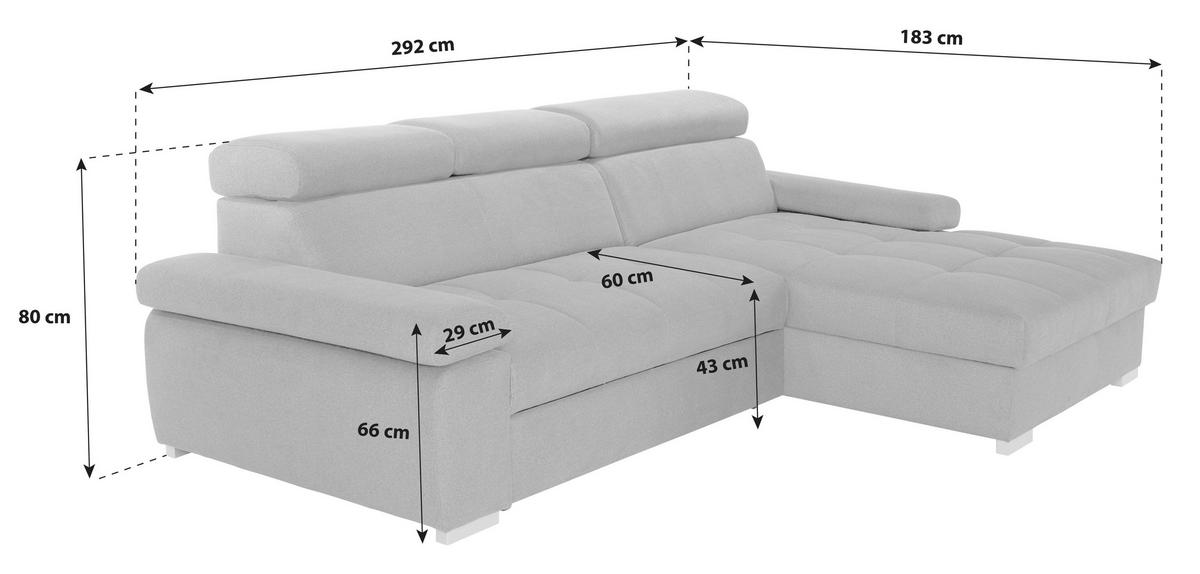 Ecksofa mit Bettkasten Perry Grau 292x183 cm - Silberfarben/Grau, Design, Textil (292/183cm) - Livetastic