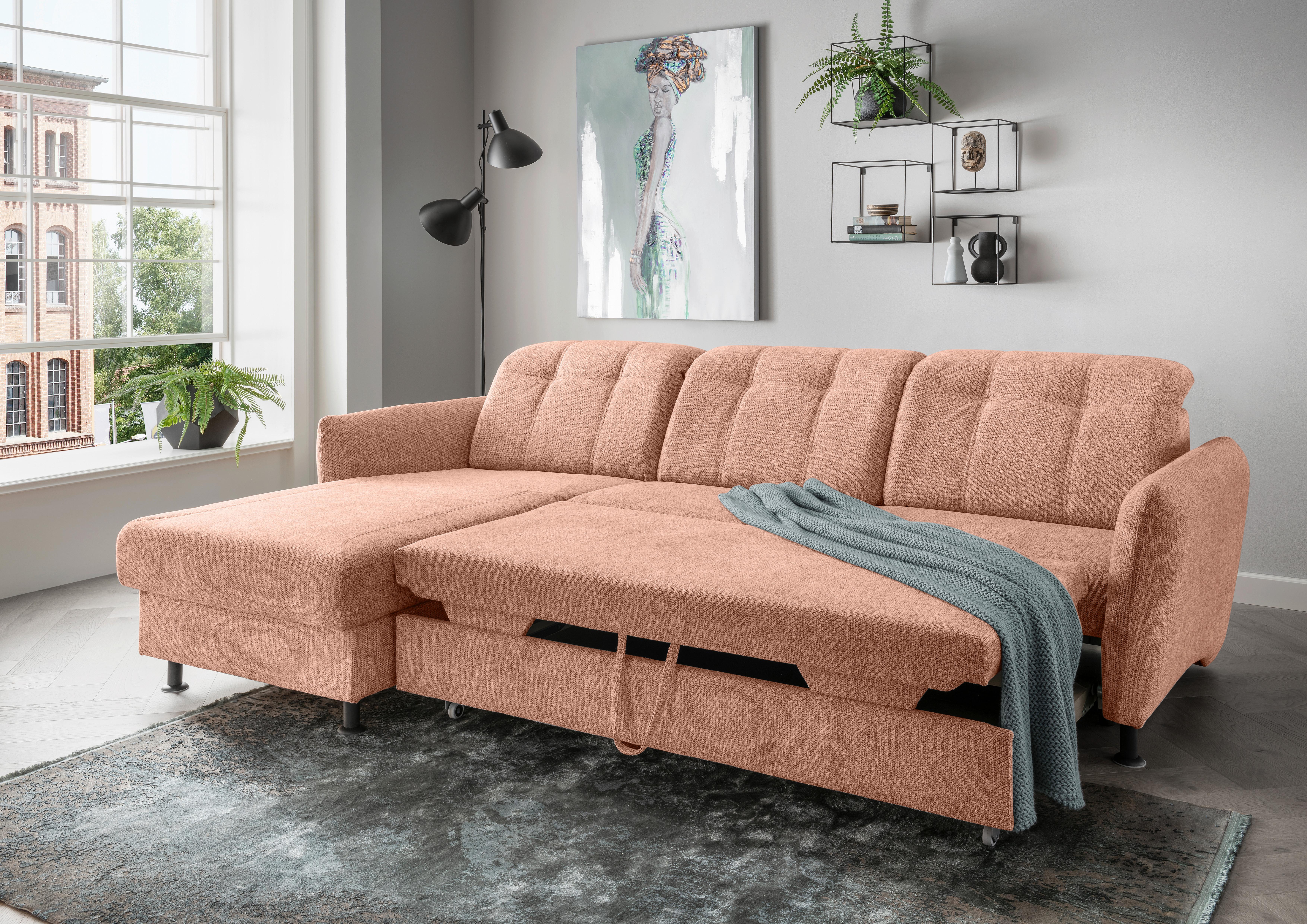 Ecksofa Minori Chenille Koralle, S: 184x267 cm - Koralle/Schwarz, MODERN, Textil (184/267cm) - Livetastic