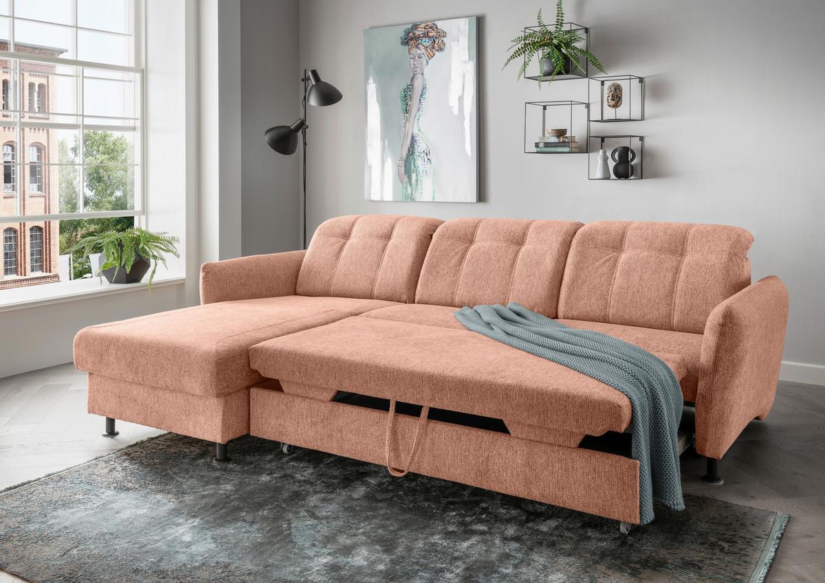 Ecksofa Minori Chenille Koralle, S: 184x267 cm - Koralle/Schwarz, MODERN, Textil (184/267cm) - Livetastic