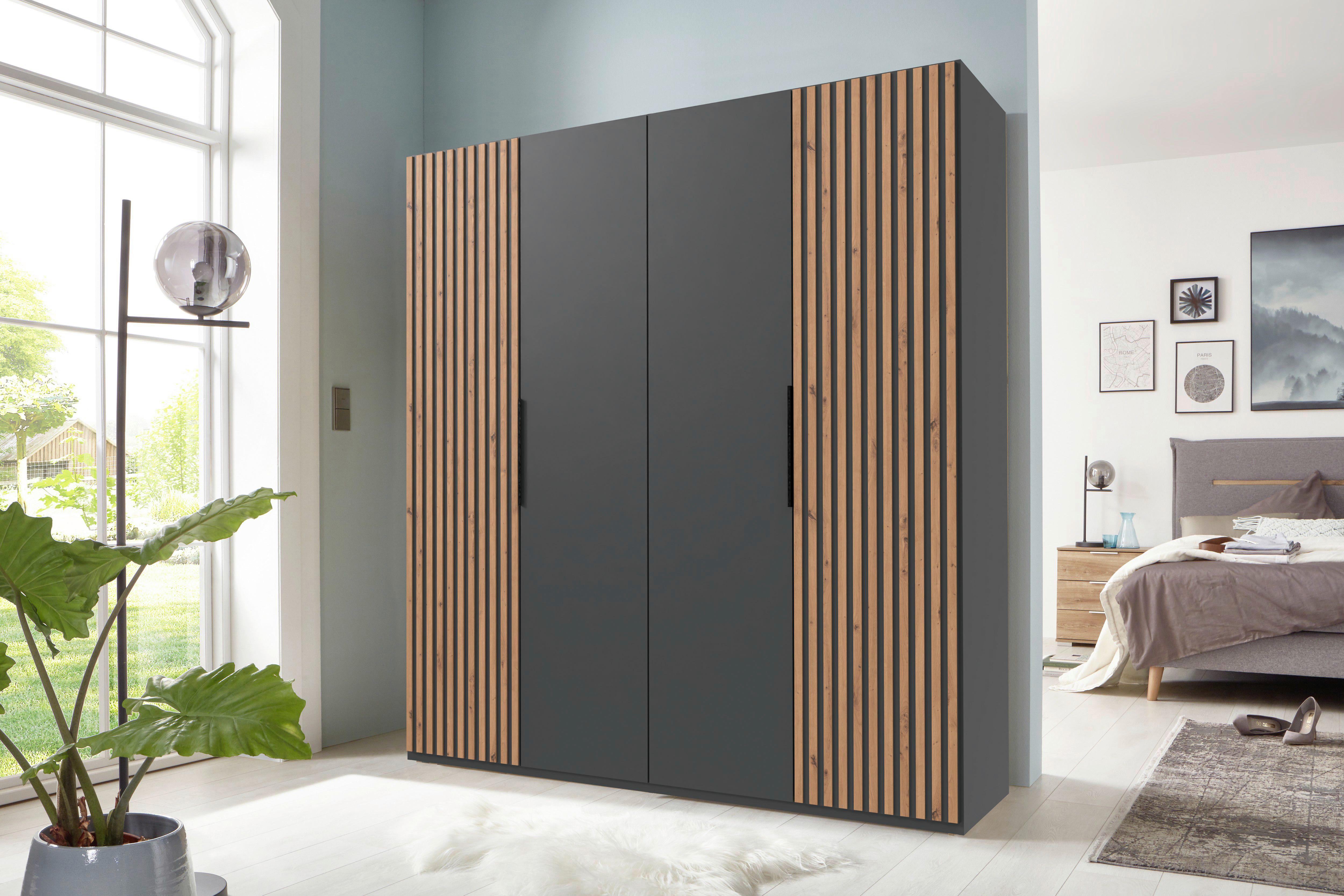 Drehtürenschrank Andorra Eiche/Graphitfarben B: 200 cm - Eichefarben/Graphitfarben, MODERN, Holzwerkstoff (200/216/58cm) - MID.YOU