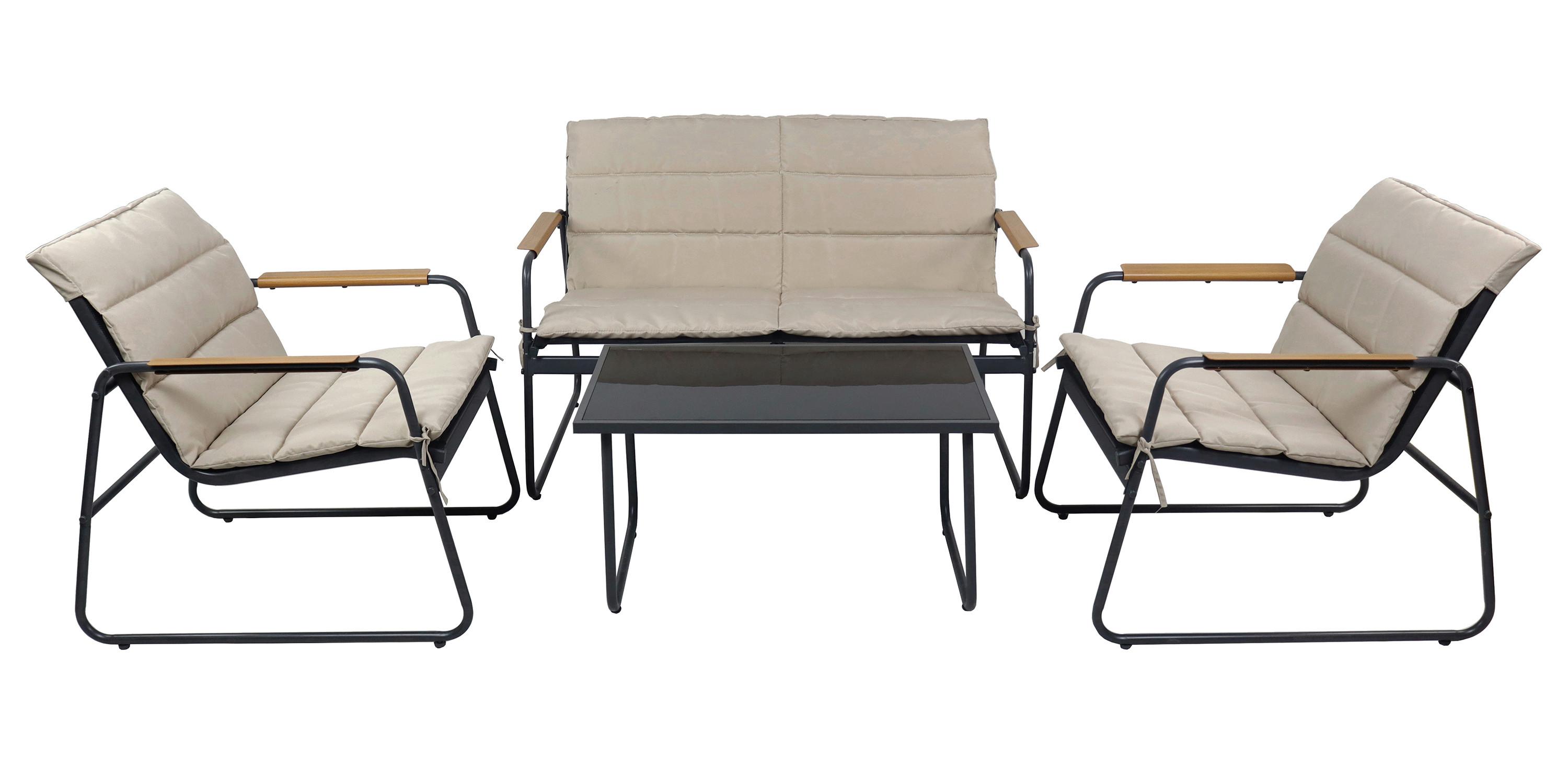Loungegarnitur Lexila 4-teilig Creme - Creme/Schwarz, MODERN, Glas/Kunststoff - MID.YOU