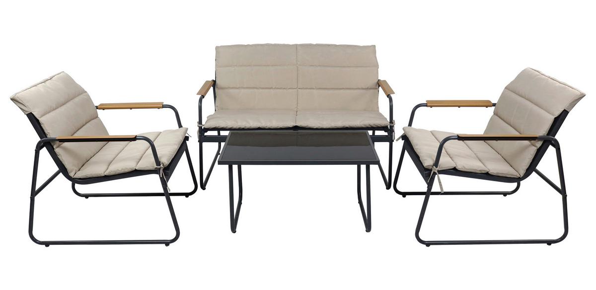Loungegarnitur Lexila 4-Teilig Creme - Creme/Schwarz, MODERN, Glas/Kunststoff - MID.YOU