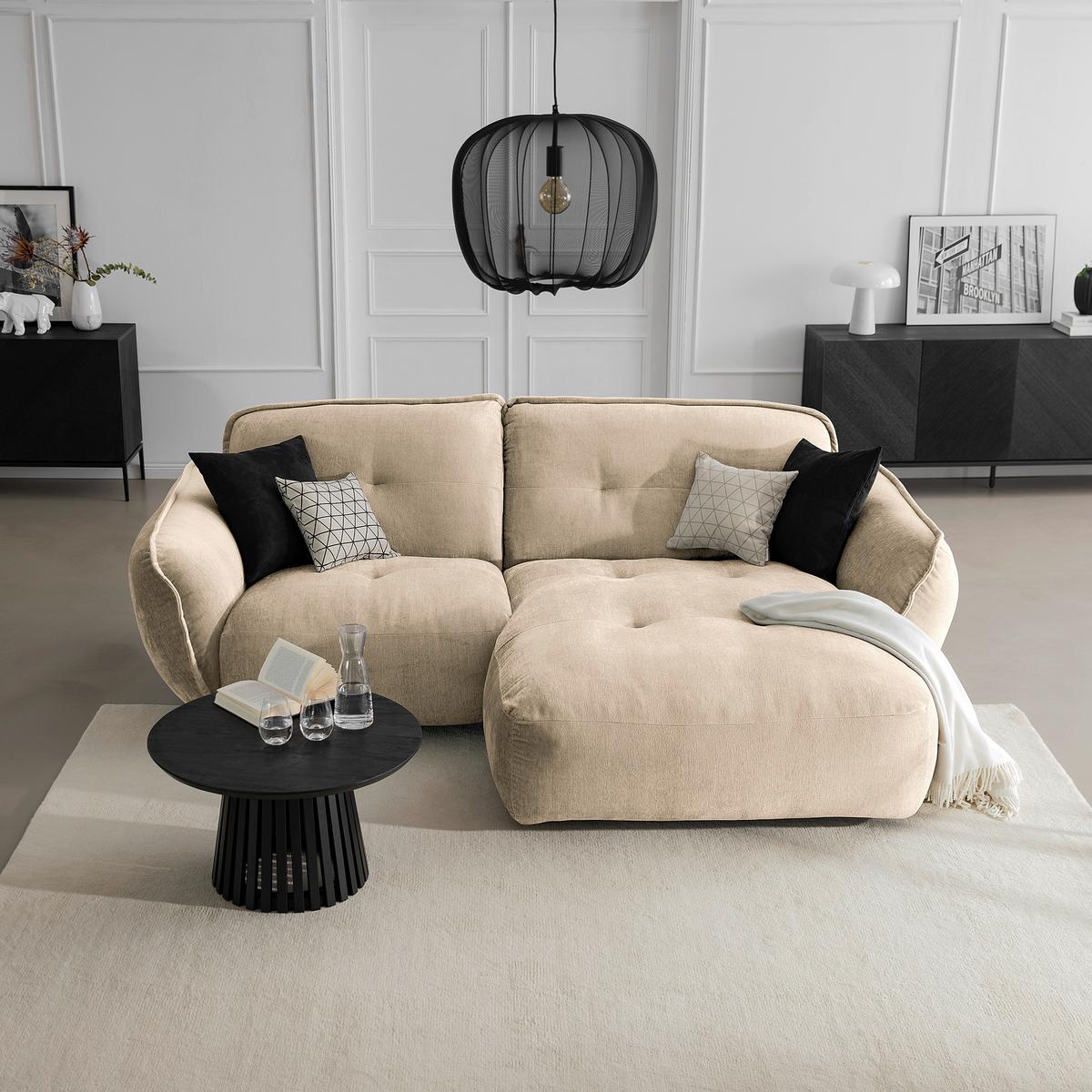 Ecksofa Fluffy, Creme S: 269x184 Cm - Creme/Schwarz, MODERN, Textil (269/184cm) - Trendmanufaktur
