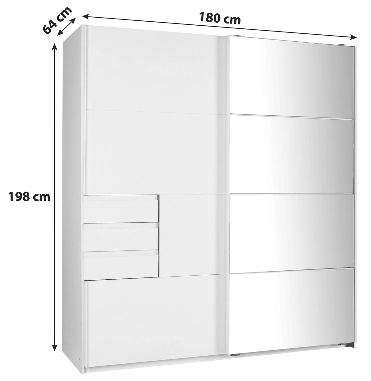 Schwebetürenschrank mit Laden 180 cm Oldenburg, Weiß - Eichefarben/Weiß, KONVENTIONELL, Glas/Holzwerkstoff (180/198/65cm)