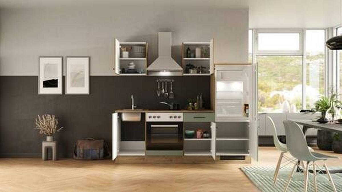 Küchenblock Cara Eiche Artisan/grün B: 220 Cm - Eiche Artisan/Grün, MODERN, Holzwerkstoff (220cm) - FlexWell
