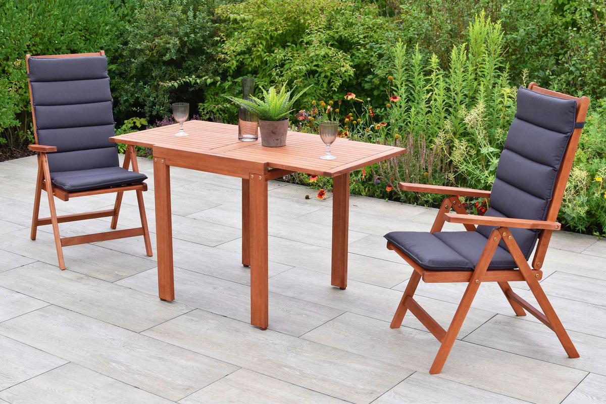 Gartentischgruppe Vitoria 3--Teilig. Aus Holz Mit Auflagen - Eukalyptusholzfarben/Grau, KONVENTIONELL, Holz/Textil - Gardenson