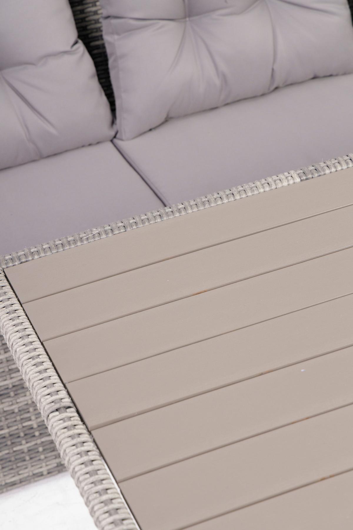 Loungegarnitur 5-Tlg. Hadwin, Kunststoffgeflecht mit Kissen - Dunkelgrau/Grau, MODERN, Holzwerkstoff/Kunststoff (120/70cm) - Luca Bessoni