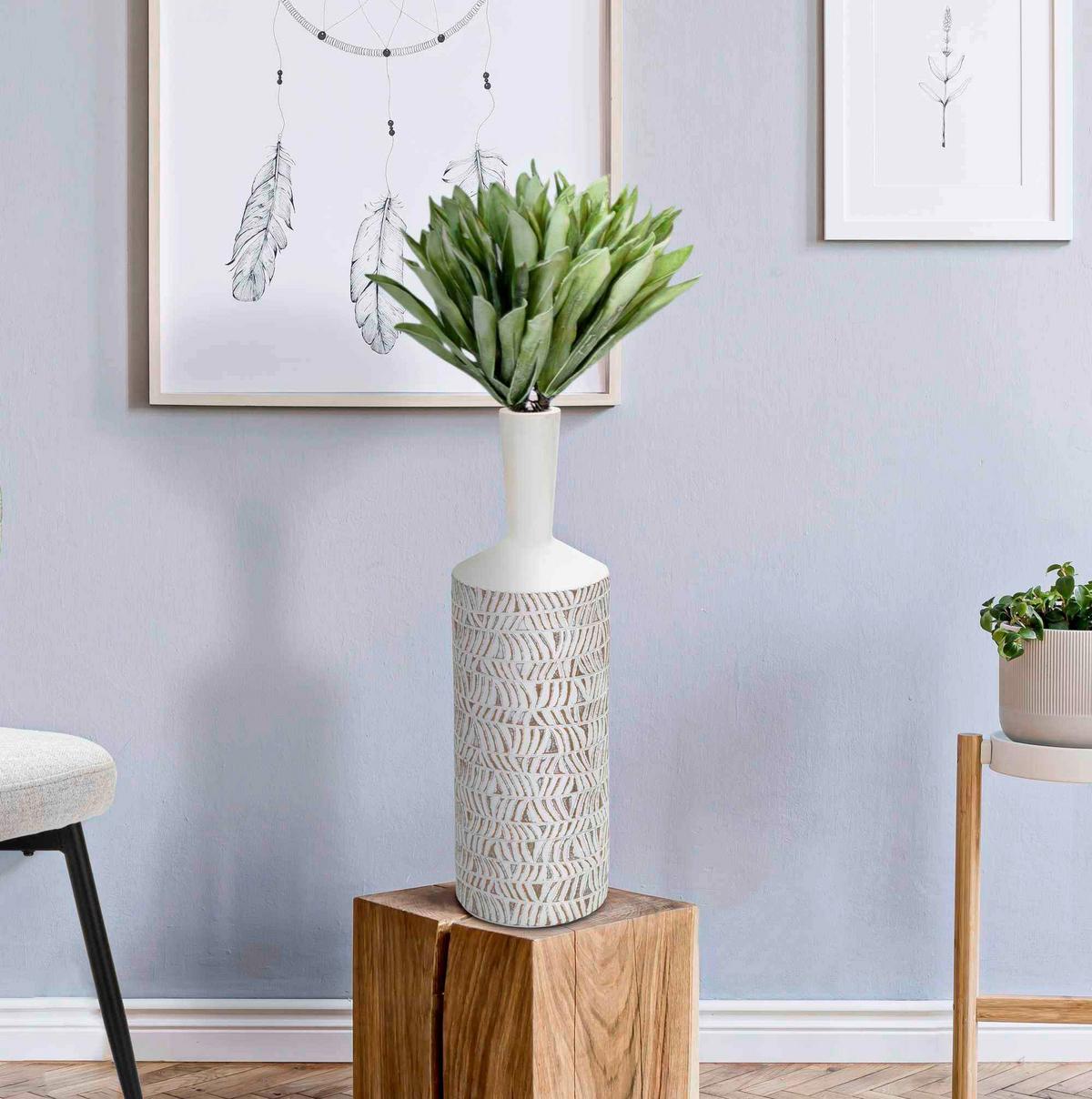 Vase Polyresin Nairobi Bottl Weiß B: 15 cm - Weiß, Basics, Kunststoff (15/49.5/15cm)
