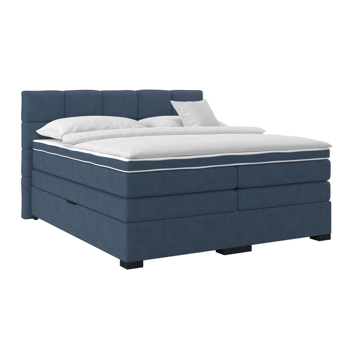 Boxspringbetten mit Topper + Bettkasten 200x200 cm April - Blau/Schwarz, MODERN, Textil (200/200cm)
