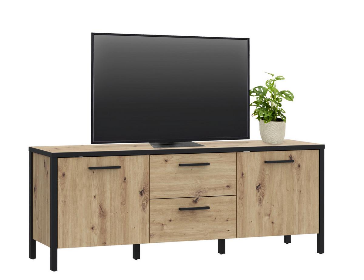 TV komoda Kirikus, š: 140cm - černá/dub artisan, Lifestyle, kompozitní dřevo (139,8/54,3/40,2cm) - Mömax