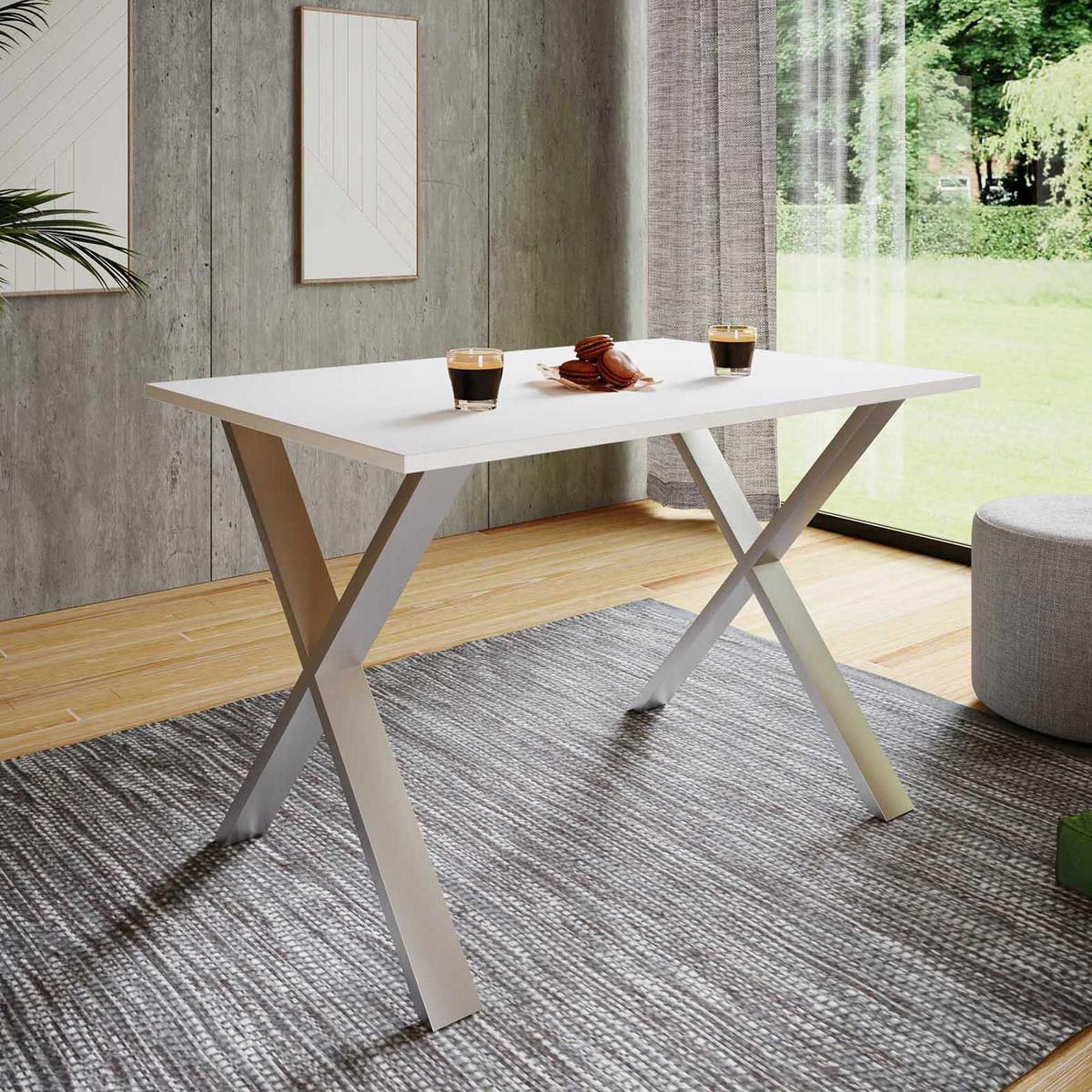 Jedálenský stôl XONA, biely, 110/80/76 CM - biela/strieborná, Basics, kompozitné drevo (110/80/76cm) - MID.YOU