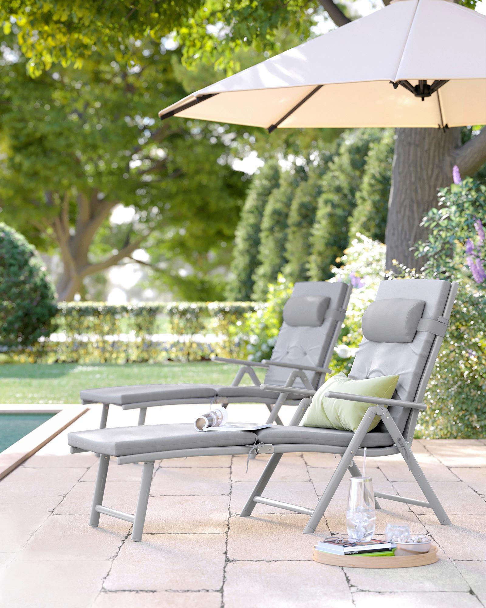 Sonnenliege Grau verstellbar, B: 61cm - Grau, Basics, Textil/Metall (61/39/183cm) - Modante