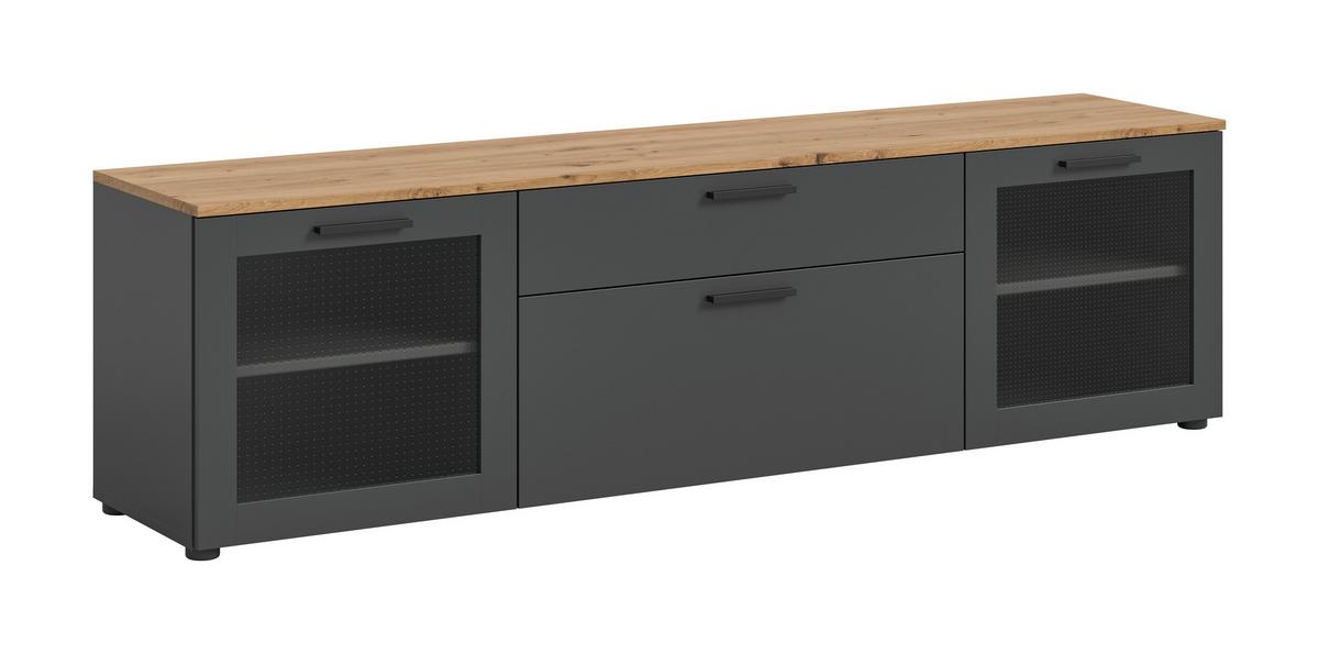 Lowboard Niklas Grau/eiche Dekor B: 185 Cm - Schwarz/Eiche Artisan, Design, Glas/Holzwerkstoff (185/52/40cm) - MID.YOU