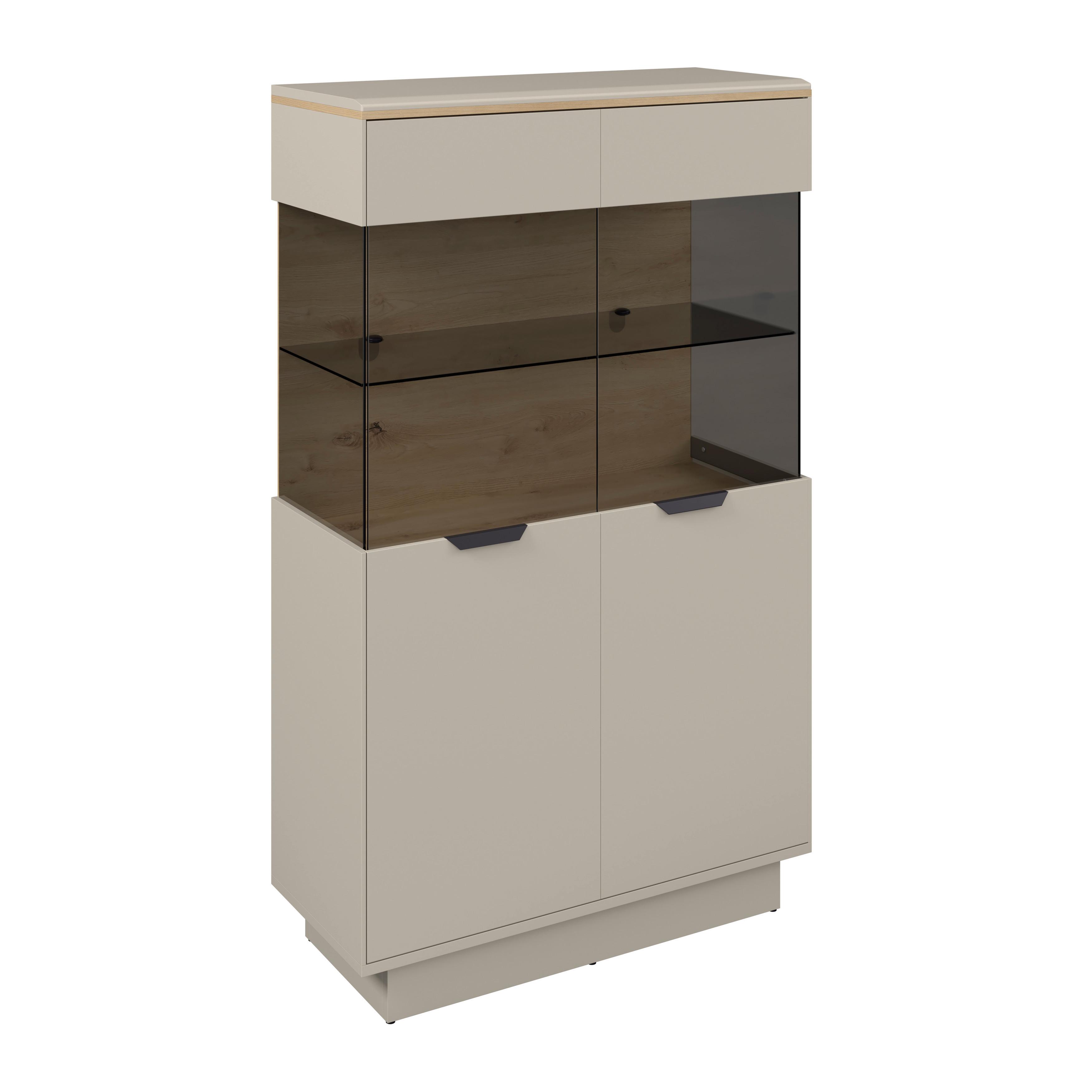 Highboard Darius Eiche Artisan/Kashmir,b:88,5cm - Kaschmir/Schwarz, Trend, Glas/Holzwerkstoff (88,5/148,3/37cm)