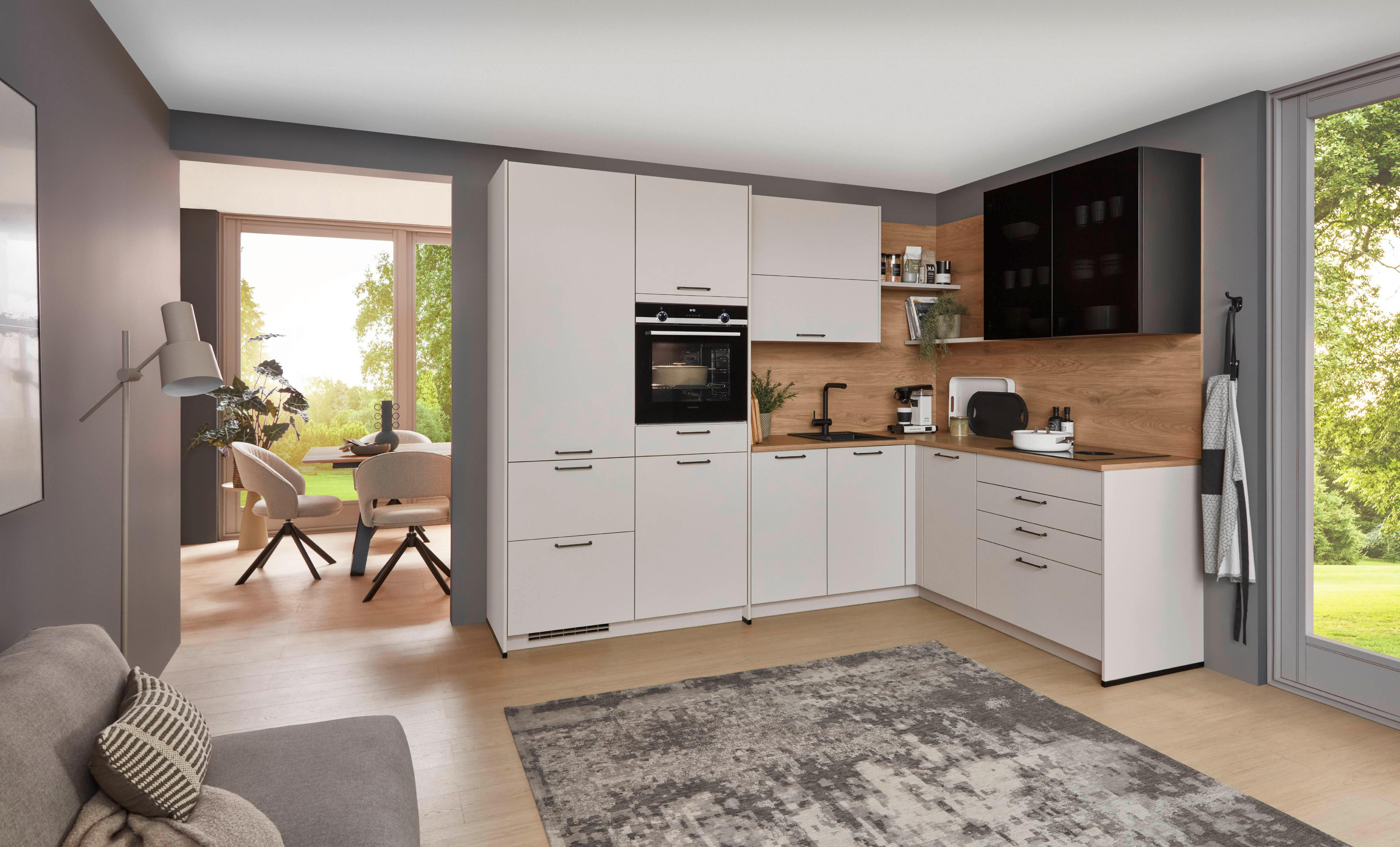 Eckküche Lucca - Sandfarben/Eichefarben, Trend, Holzwerkstoff (283,2/191,6cm) - Vertico