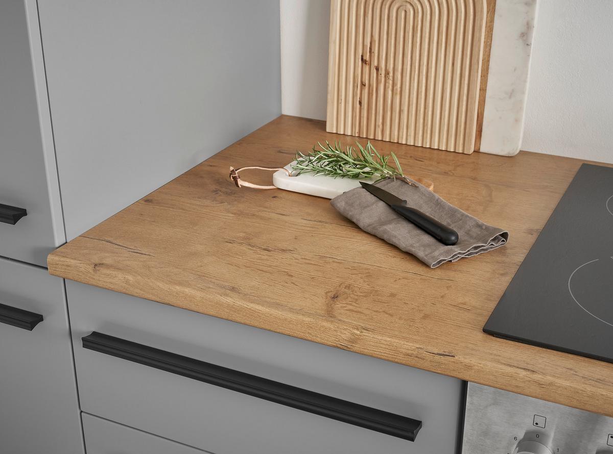 Küchenblock Denver Grau/Eiche Dekor B: 220 cm - Eichefarben/Grau, Design, Holzwerkstoff (220cm) - MID.YOU