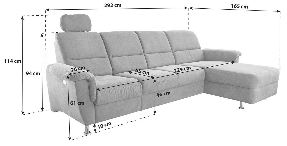 Ecksofa Parole Hellblau S:292/165 Cm - Chromfarben/Hellblau, KONVENTIONELL, Textil (292/165cm) - Livetastic