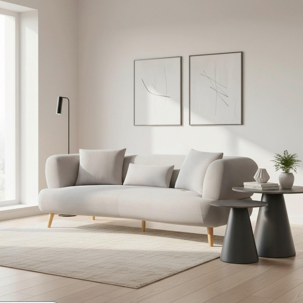 Pohovka ELISABETH, sivá, max. 360 kg - sivá/prírodná farba, Modern, drevo/textil (216/79/94cm) - Bessagi Home