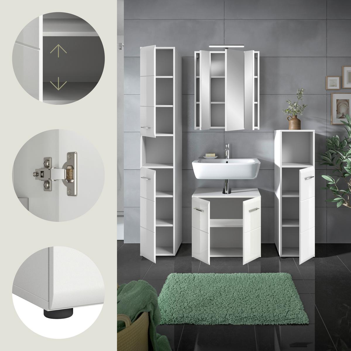 Koupelna Ice, 4-dílna, ca. 120 cm bílá - bílá/černá, Moderní, kompozitní dřevo/plast (120/185/30cm) - MID.YOU