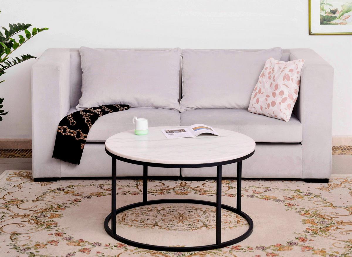COUCHTISCH Marmor B: 85cm - Schwarz/Weiß, Design, Stein/Metall (85/85/48cm) - MID.YOU