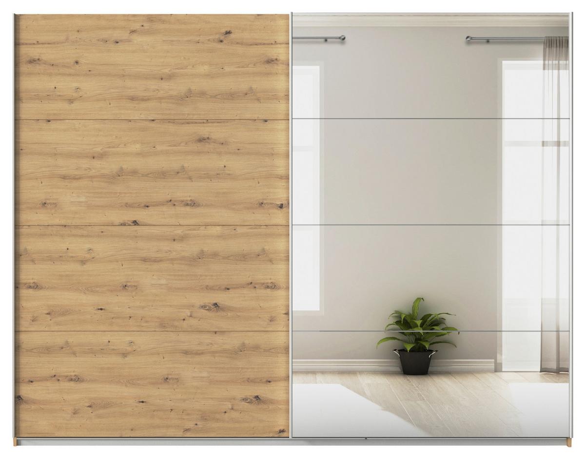 Schwebetürenschrank + Spiegel B: 271cm Feldkirch Eiche Dekor - Silberfarben/Eiche Artisan, MODERN, Holzwerkstoff (271/210/62cm)